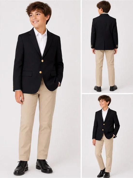 Lord & Taylor Boys Elegant Black Blazer with Gold Buttons Size 8R