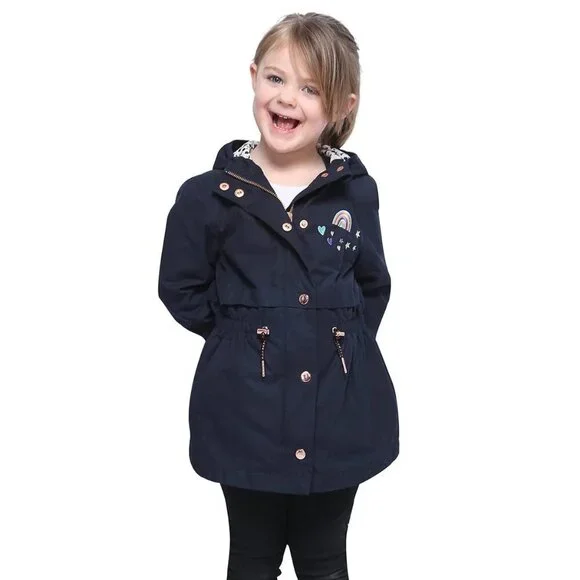 New ROKKA & ROLLA Hooded Trench Coat Rain Jacket Embroidered Night Sky LG 10\12