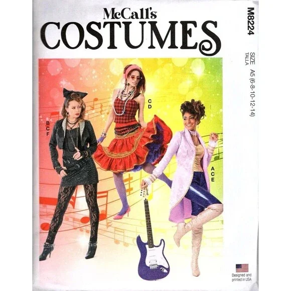 Costume Prince Madonna Cindy Lauper Sz  6-14 Vintage 80s Pop Uncut Pattern M8224