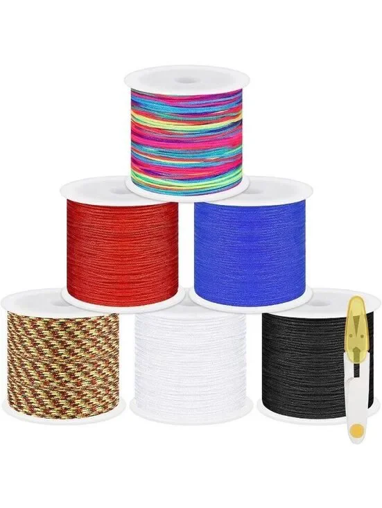 7Pcs Multicolor Nylon String Kit with Scissors for Braided Bracelets, NEW