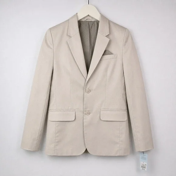 Cat & Jack Boys Khaki Suit Jacket Blazer Size 8 Beige Two-Button Formal Wedding
