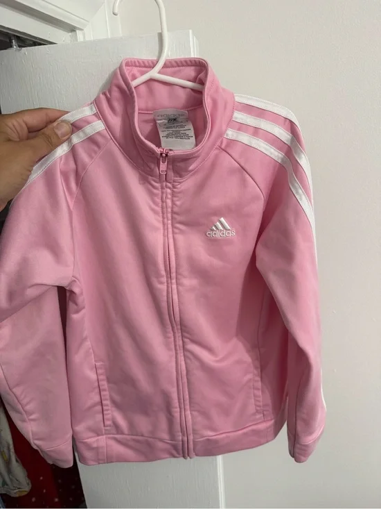 adidas Kids Pink Track Jacket with White Stripes