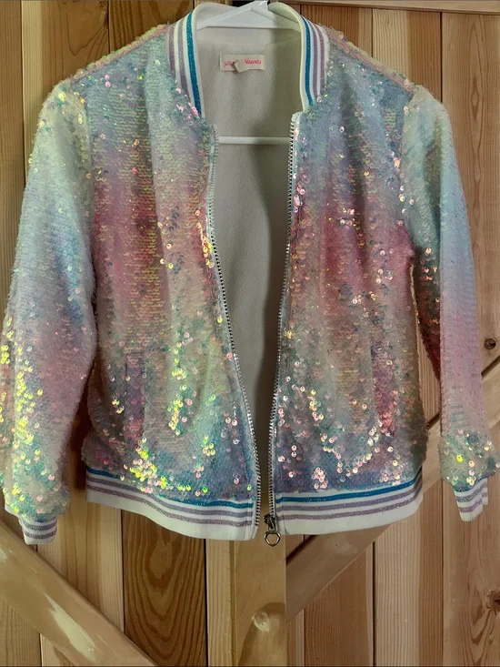 Kids Pastel Sequin Bomber Jacket - Iridescent Multi