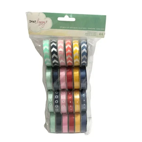 American Crafts Ribbon Dear Lizzy 24 Ribbon Spools .375 in x 4 ft Each NEW