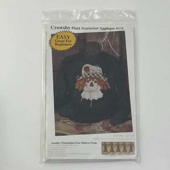Halloween Scarecrow Applique Uncut Pattern 438 Plaid Fall Shirt Beginner Easy