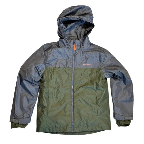 Eddie Bauer Kids Hooded Colorblock Jacket Grey Green Size‎ M 10-12 Windbreaker