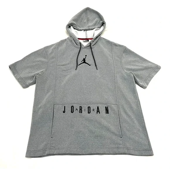 Air Jordan Short Sleeve Hoodie Mens Large Gray Dri-FIT Jumpman 931838-091