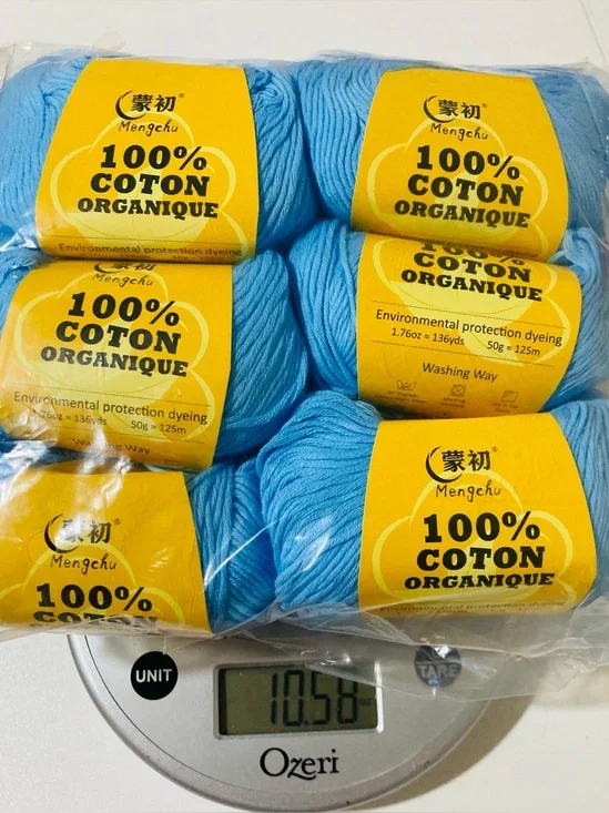NWT 6 Mengchu 100% Organic Cotton Yarn Color: Sky Blue ~48g ea‎ 10 oz total