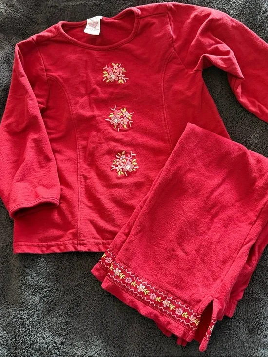 Girls Red Floral Embroidered Set