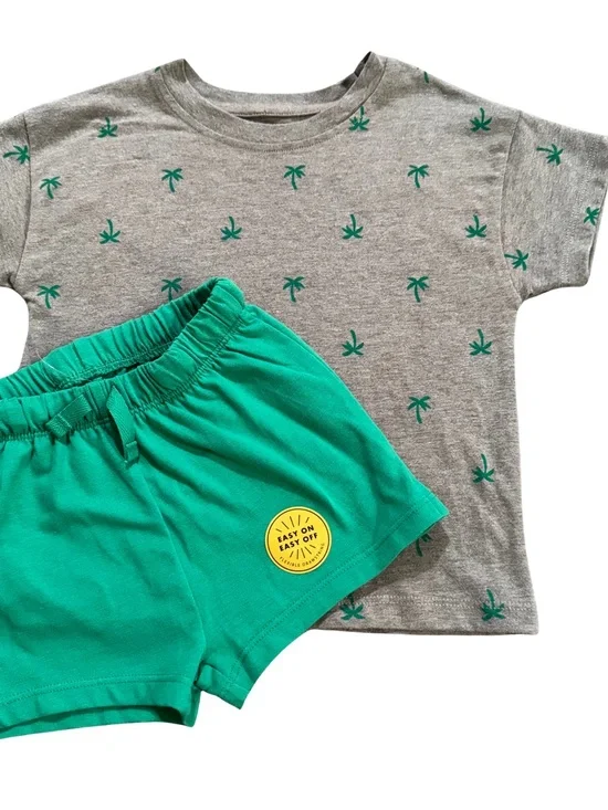 Cat & Jack Gray Palm Tee and Green Shorts Matching Set