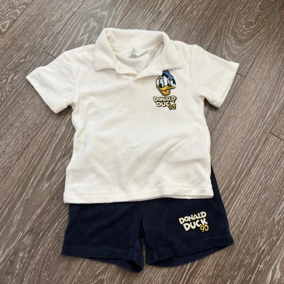 H&M Donald Duck Cream and Blue Velour Toddler Outfit Size 4T