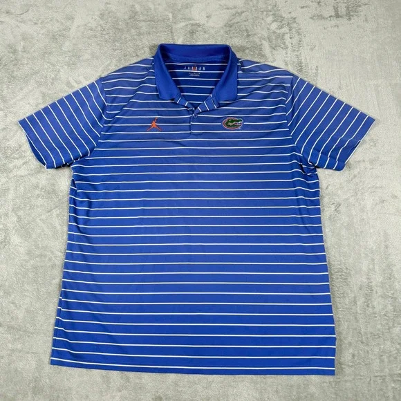 Jordan Mens XL Polo Shirt Florida Gators Blue White Striped Dri-FIT DR0579-480