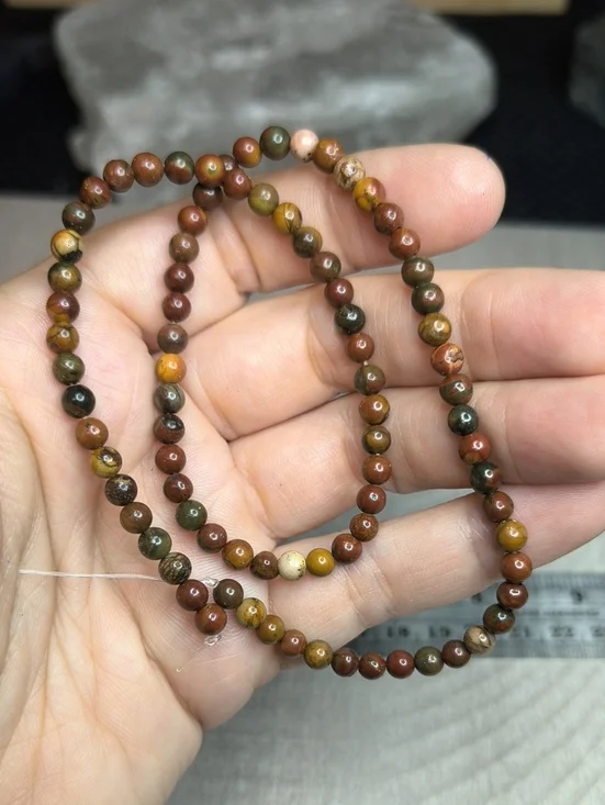 #4- 4mm Natural Red Creek Jasper Smooth Beads 14inch Strand