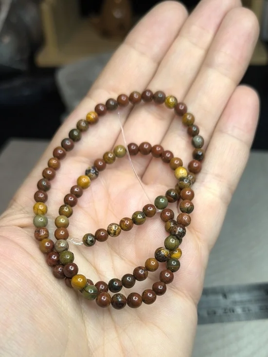 #3- 4mm Natural Red Creek Jasper Smooth Beads 14inch Strand