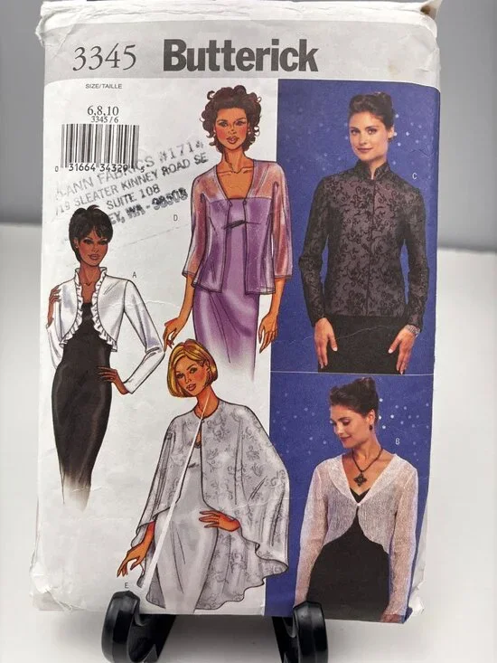 Butterick 3345 Misses Jacket Cape Sewing Pattern Size 6 8 10 Uncut 2001
