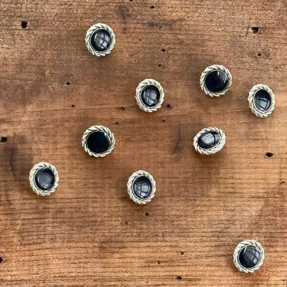 9 Vintage Ungaro Midnight Blue Silver Tone Buttons
