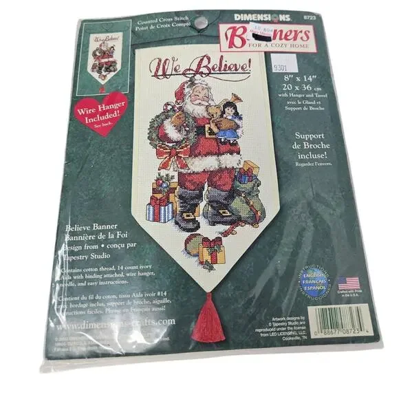 NEW Dimensions Banner We Believe Santa Claus Christmas Counted Cross Stitch Kit