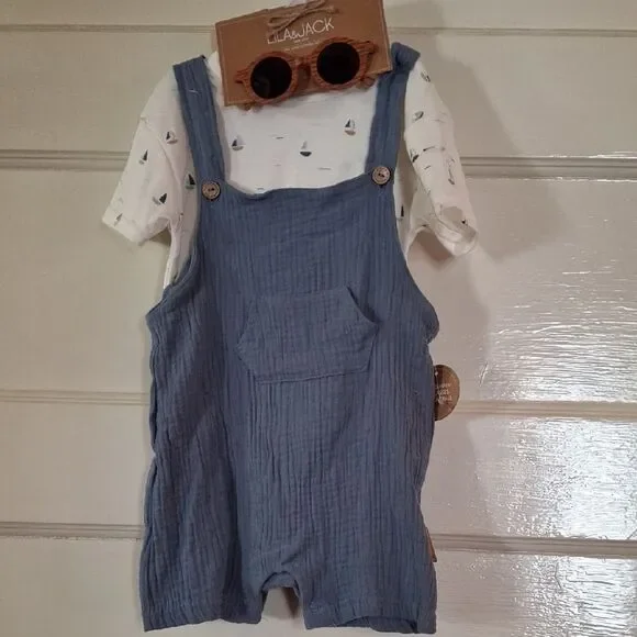 Kids Nautical Blue Overalls and White Shirt Set (CHI112)