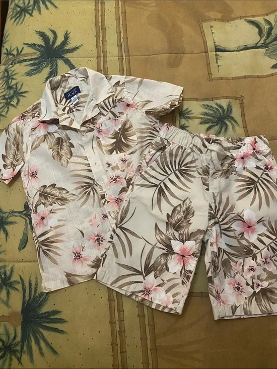 The Children's Place Cream Floral Hawaiian Shirt & Shorts Set