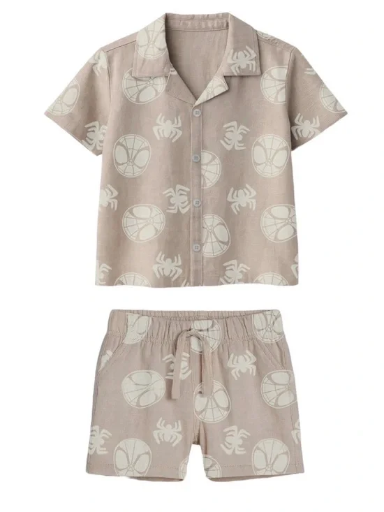 Kids Short Sleeve in Light Taupe with Spider Print