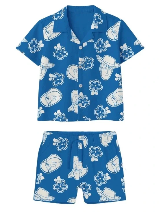Disney Blue Short Set with White Character & Floral Print