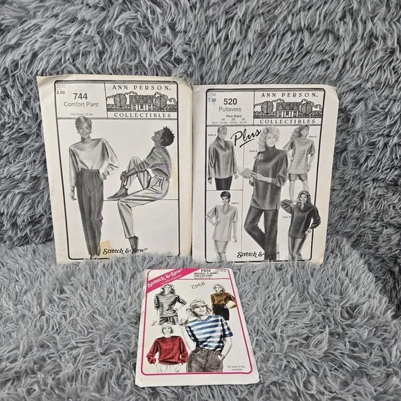 Stretch & Sew Ann Person Women Multi White Vintage Pants Top Sewing Patterns Lot