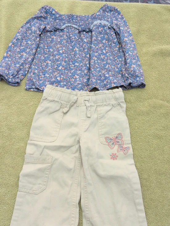 OshKosh Lavender Floral Ruffle Collar Dress Top And Pants