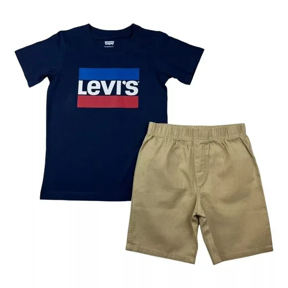 Levi's‎ Boys Shorts & T-Shirt Outfit Set Size 6-7 Blue/Beige Casual Stylish