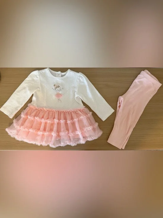 Little Me White and Pink Ballerina Tutu Top with Pink Leggings