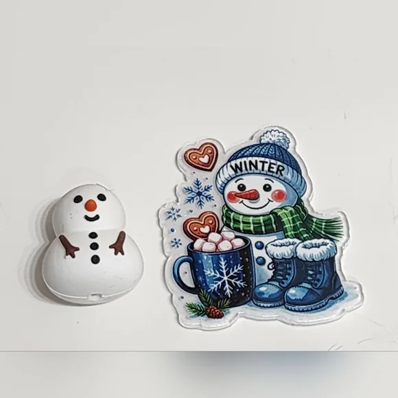 Flatback‎ Snowman Focal Bead Acrylic Winter Crafts Badge Keychain Bag Clip