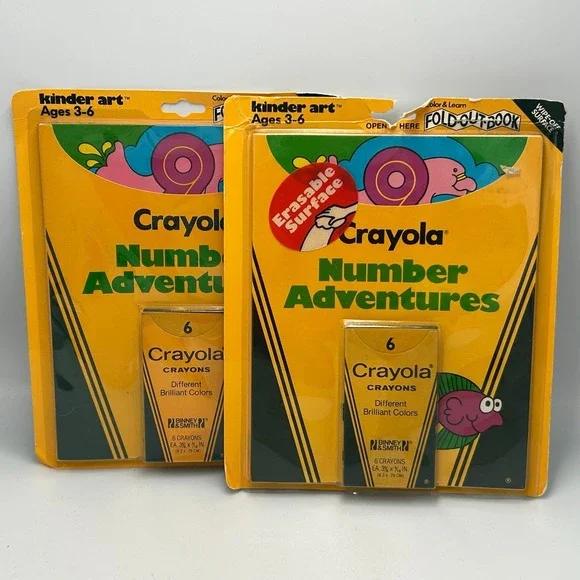 Vintage Crayola Crayons 6 Binney Smith Kinder Art‎ Number Erasable Wipe Off 1986