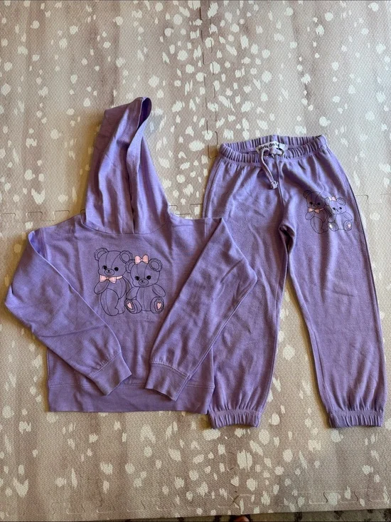 Girls Do Too Lavender Teddy Bear Hoodie & Jogger Sweat Set Size 5 Cute Cozy