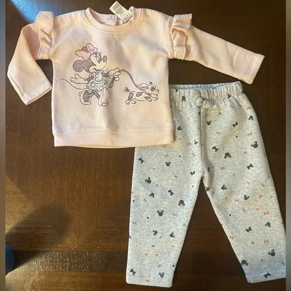 Disney Baby | Pink Matching Minnie Sweatsuit with dog | 6-9 mo