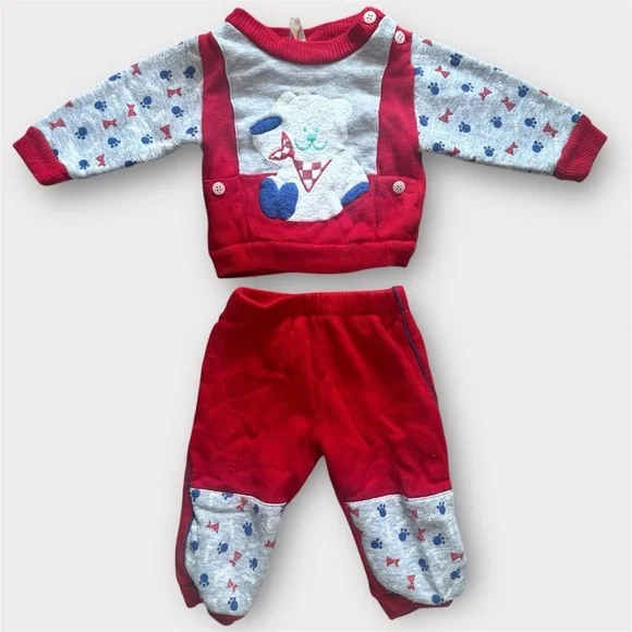 Hush Puppies Y2K Baby Boy 2-Piece Outfit Set Bear Sweater 3–6m + Pants 6–9m