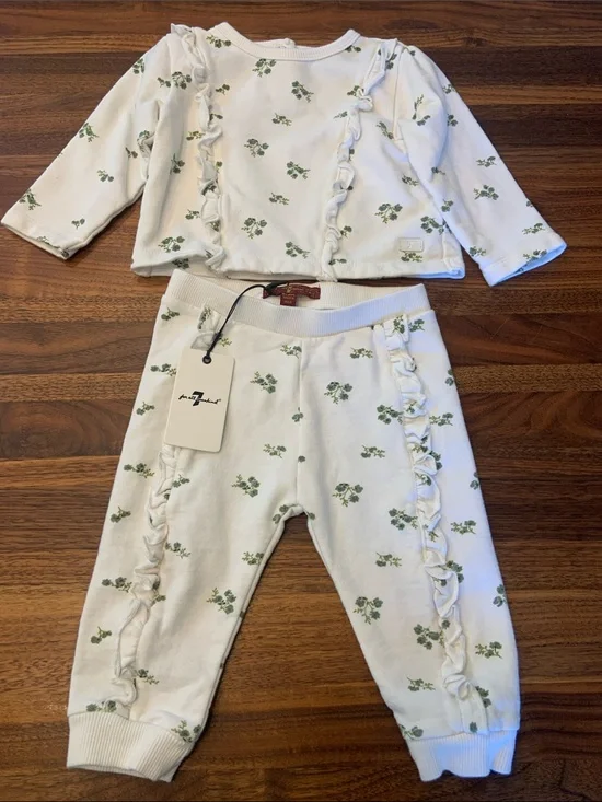 NWT 7 For All Mankind Baby Girls Floral Ruffle Sweatshirt & Legging Set 6-9M