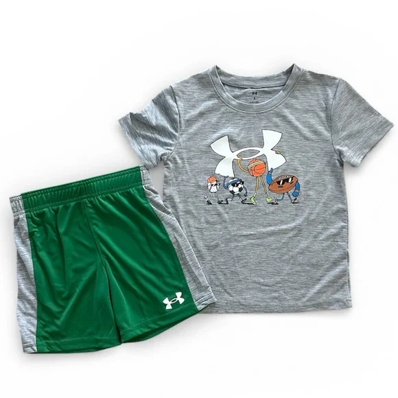 Under Armour Boys 2-Piece Outfit Set Size 5 NWT Graphic Sports Tee & Shorts