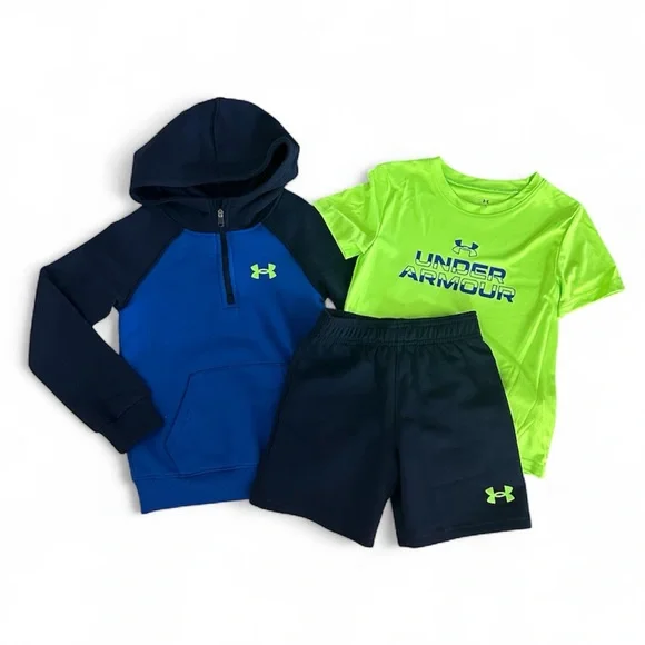 Under Armour 3 Piece Set Boys Size 5 Sweatshirt Shorts & Tee NWT