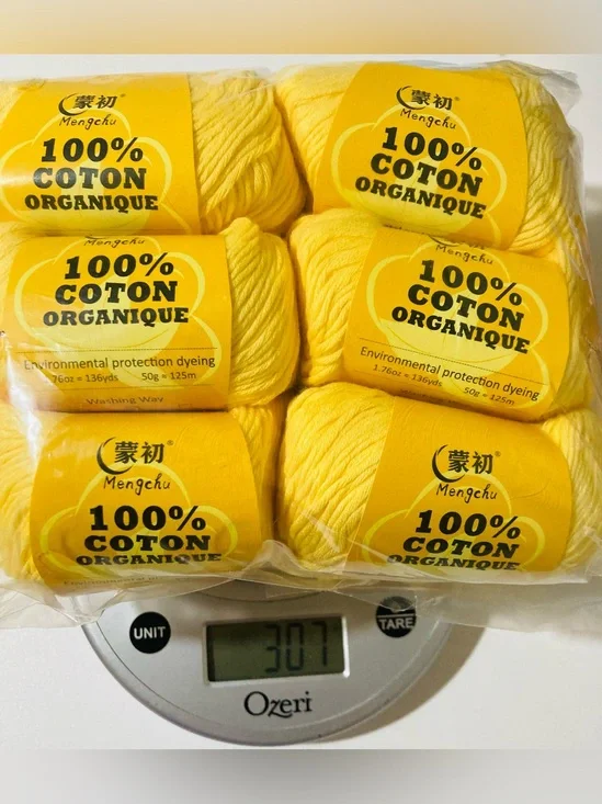 NWT 6 Mengchu 100% Organic Cotton Yarn Color: Butter Yellow ~48g each 10oz total