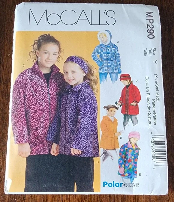 McCalls Sewing Pattern MP290 Children's Jacket Hat Headband Mittens XS-Med (Y)