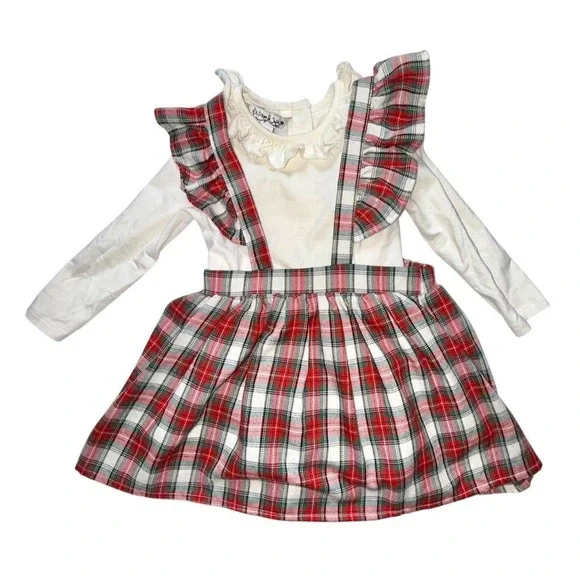 Pippa & Julie Girls Plaid Dress & Top Set Red 18-24M Holiday Party‎ Saks 5th $52