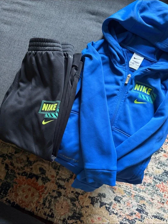 Nike Royal Blue Hoodie and Black Joggers with Neon Green Logo