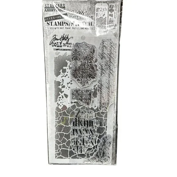 Tim Holtz Mixed Media Clear Stamps Stencil Background Grime Crackle New THMM123