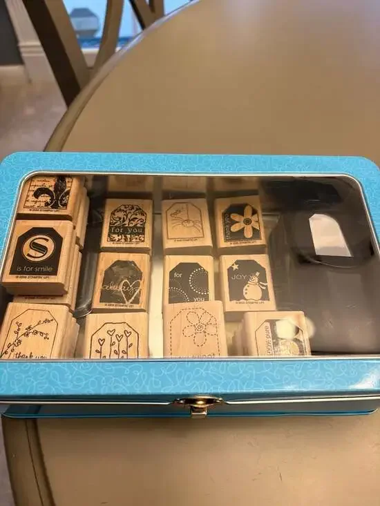 Stampin' Up! Tags Punch Box with Wooden Stamps and Rectangle Punch