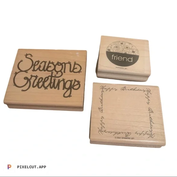 3 for $15  Set of 3 Rubber Stamps - Seasons Greetings - Happy Birthday - friend
