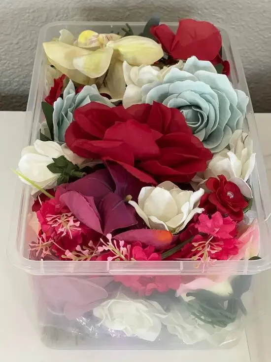 Shoe Box of Mixed Lot Of Beautiful Artificial/Silk Flowers