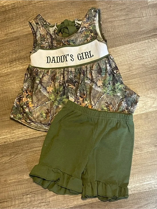 Daddy's Girl Camo Tank Top with Ruffle Shorts 12-18 month