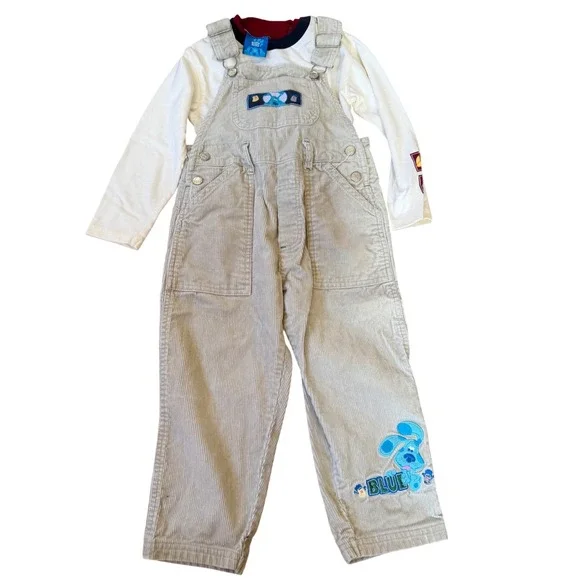 Vintage Blue's Clues Corduroy‎ Overalls Set Toddler Size 4 Nickelodeon Y2K