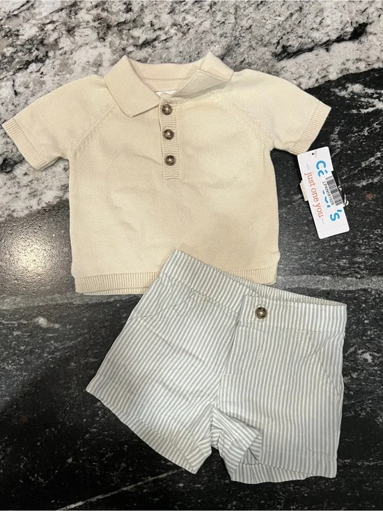 Carter’s Just One You Newborn 2-Piece Polo Shirt & Striped Shorts Outfit Set NWT
