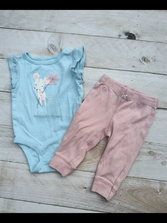Carter's Baby Girl Mouse SS One Piece With Stretch Pants Blue Pink Size 6 Months