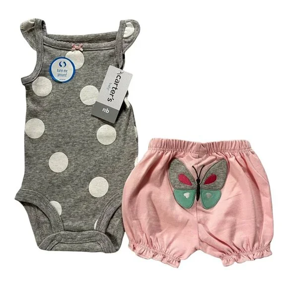 Carter's Newborn Baby‎ Girls 2-Piece Bodysuit & Butterfly Shorts Outfit Set Pink